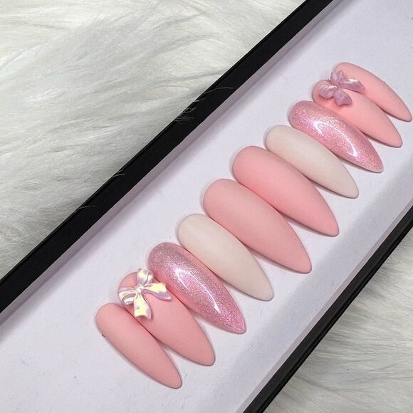 Pink Bow 🎀 Custom Press On Nails | High Quality Nails | Handmade - Picture 2 of 12